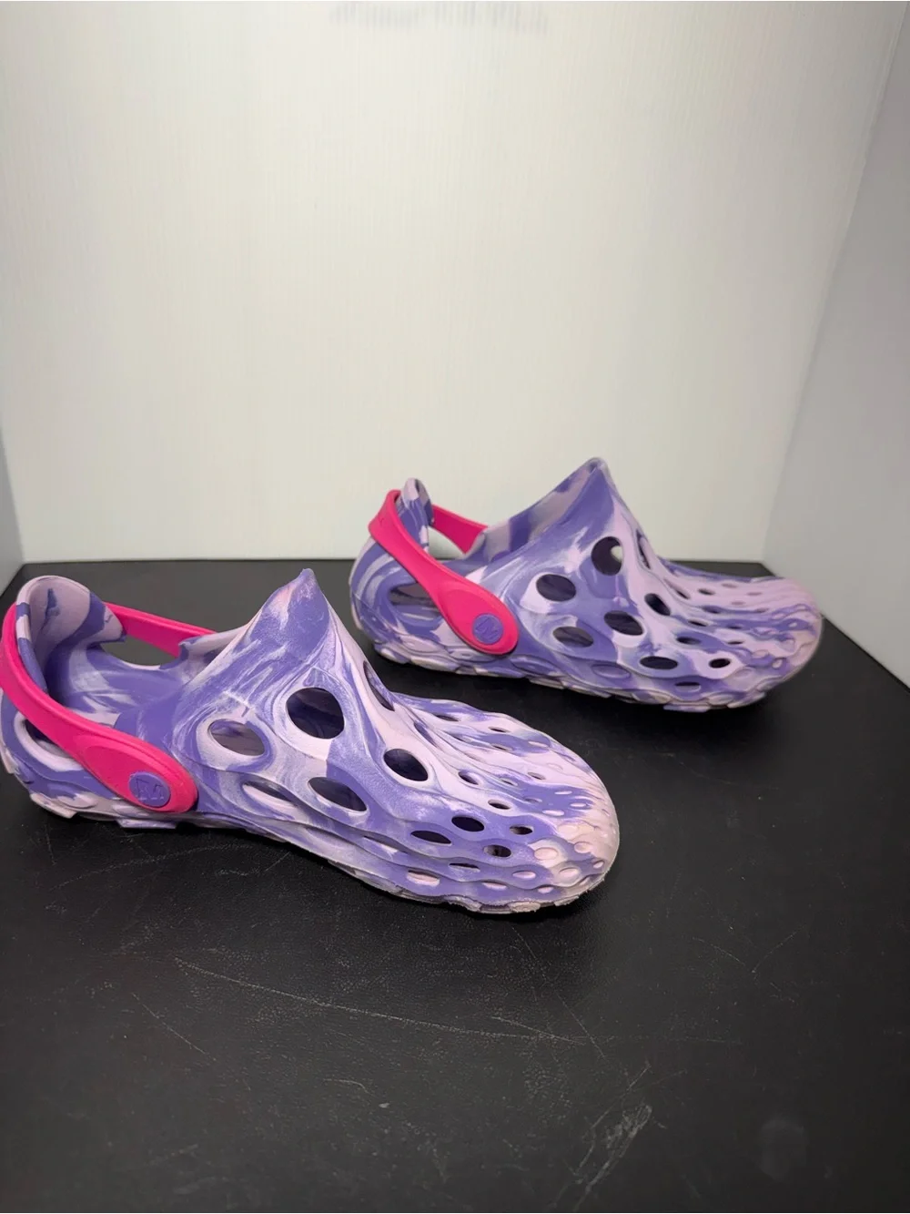 Kids Merrell Purple Foam Slip-On Clogs with Pink Strap